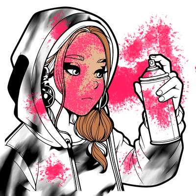 a realistic girl, spray painting