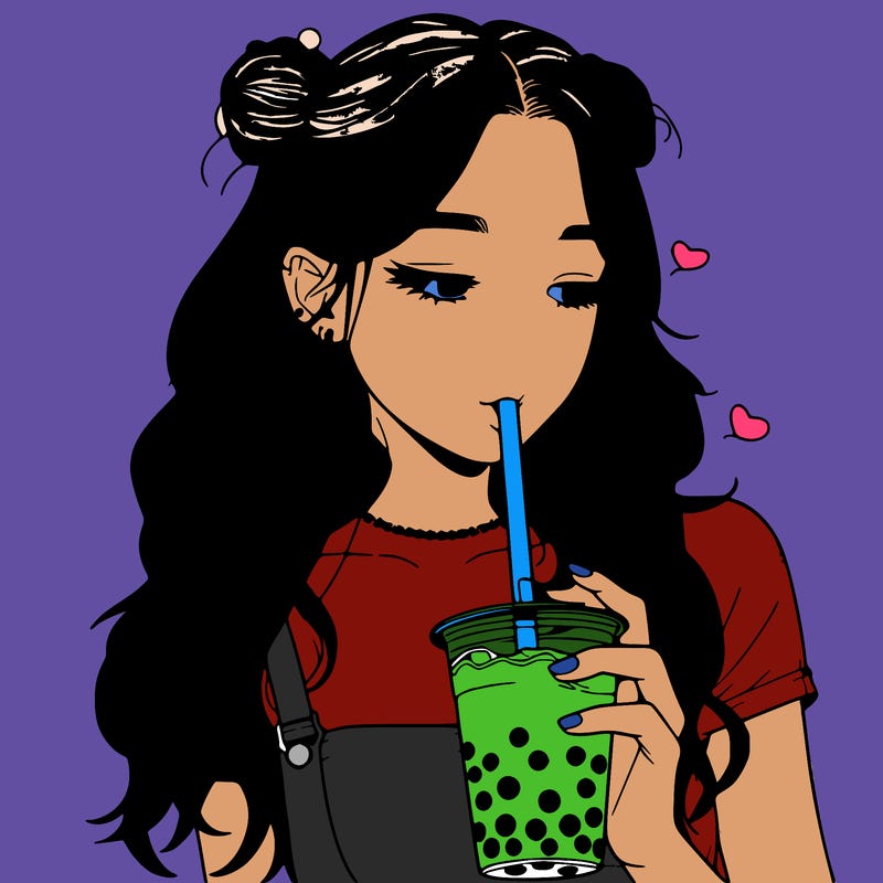 aesthetic realistic girl with boba