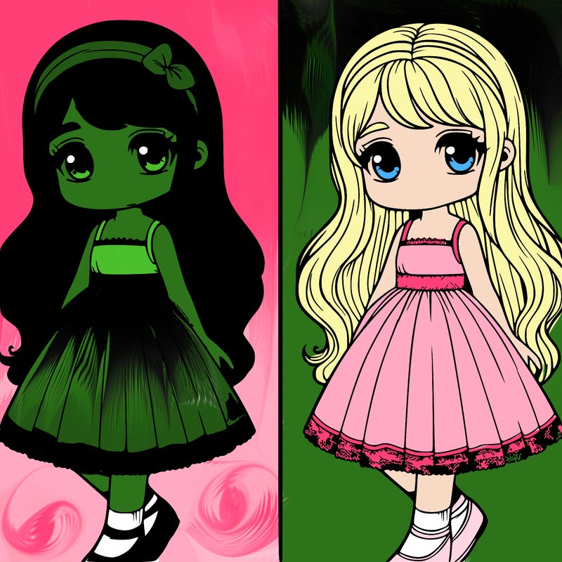 realistic girl in dress half and half