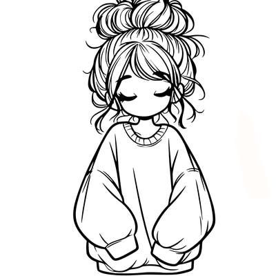 girl with baggy sweatshirt and messy bun