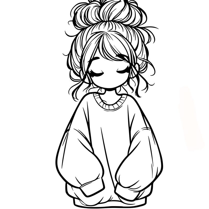 girl with baggy sweatshirt and messy bun