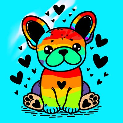 french bulldog with hearts