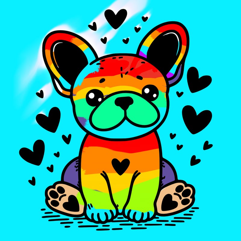 french bulldog with hearts