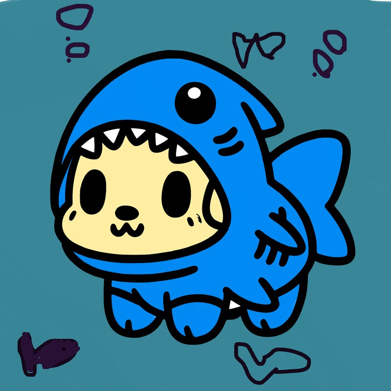 cute dog wearing a shark costume