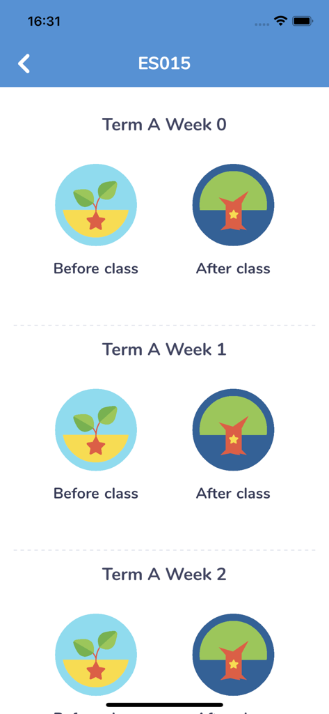 J PREP Friends - Weekly curriculum view in the J PREP Friends app showing preparatory and review lessons