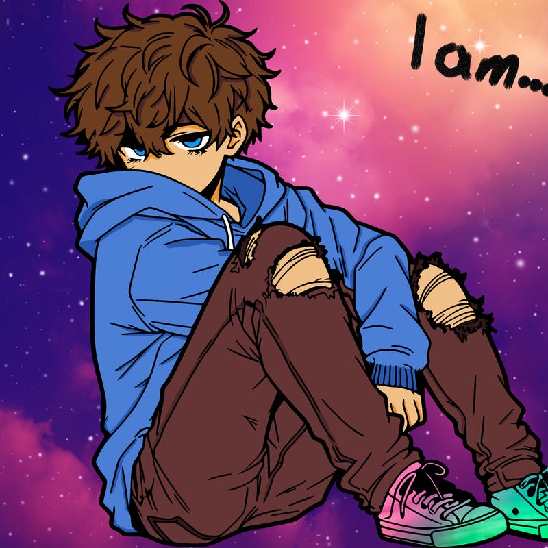 a male hoddie ripped jeans messy hair anime