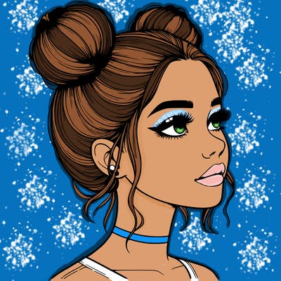 realistic girl with buns on the top of her head