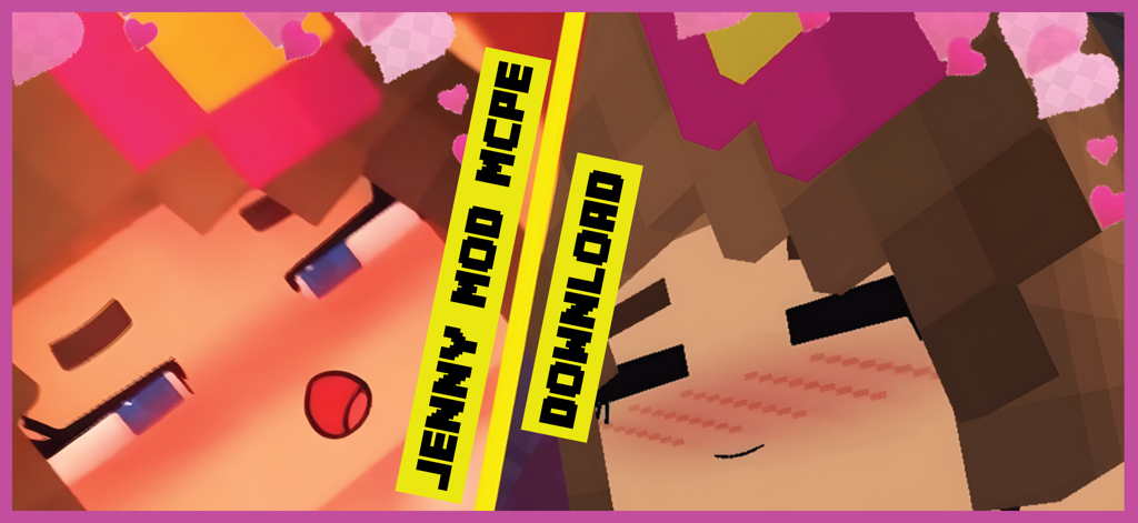 Minecraft Jenny mod promotional banner with stylized character faces and pink hearts