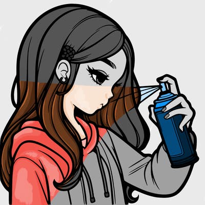 a realistic girl spray painting
