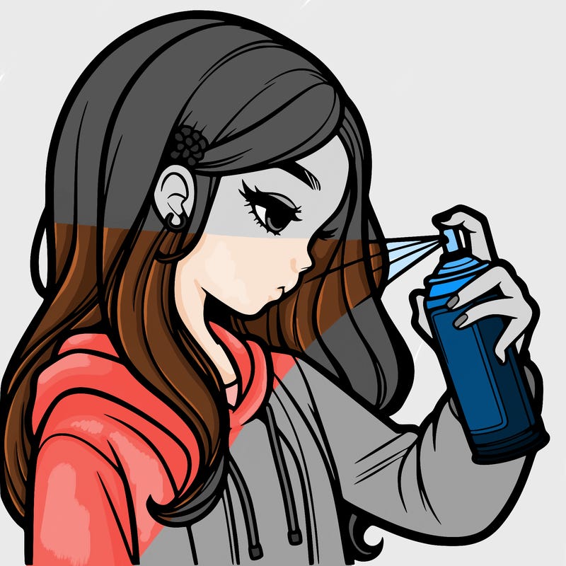 a realistic girl spray painting