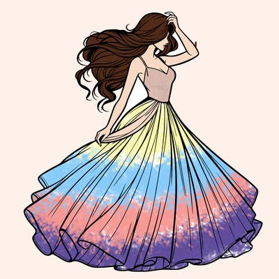 realistic woman with dress flowing in the wind