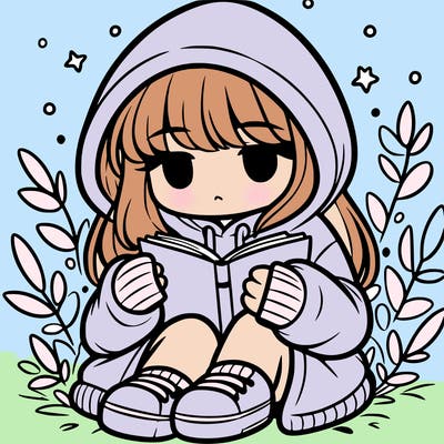 girl in oversized hoodie reading a book