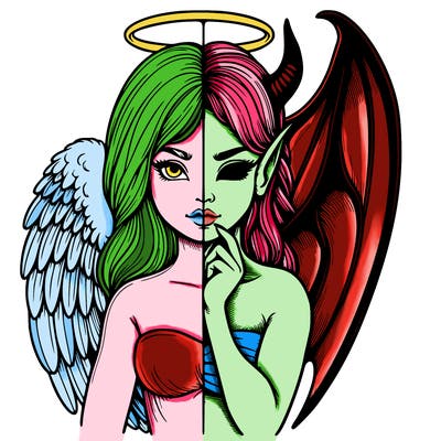 realistic angel half demon