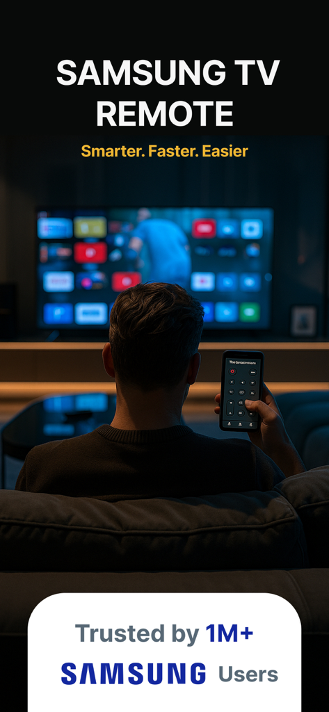 A person controlling a Samsung Smart TV with a remote app on their smartphone