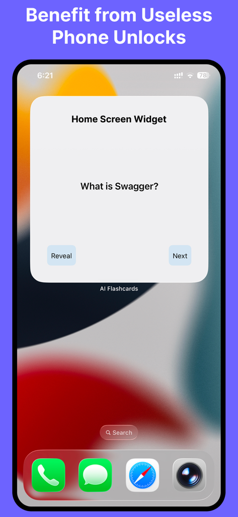 AI Flashcards - Smart Study - AI Flashcards iOS home screen widget displaying a study question for quick learning