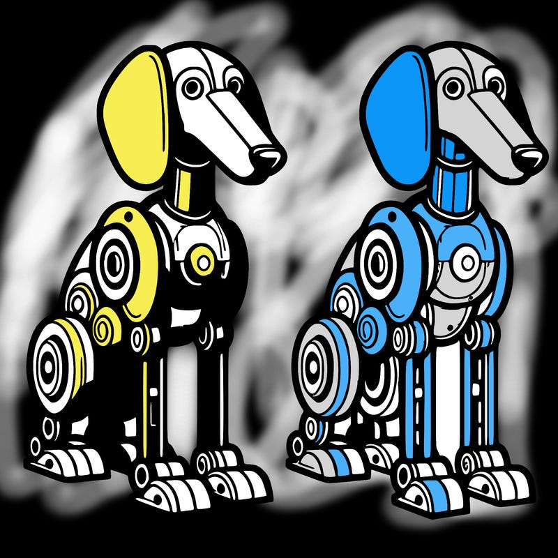 two mechanical grey hounds