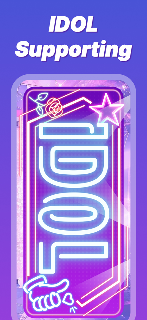 LED Banner - Big Text Display - Smartphone screen showing a neon LED banner with the word IDOL for fan support