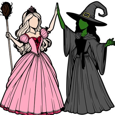 detailed realistic split of a princess and a witch
