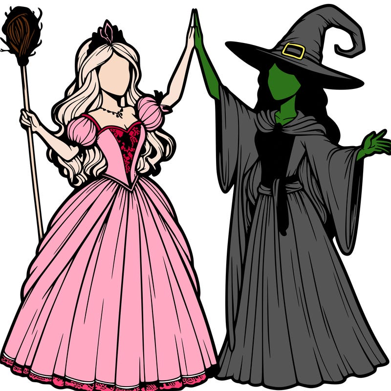 detailed realistic split of a princess and a witch