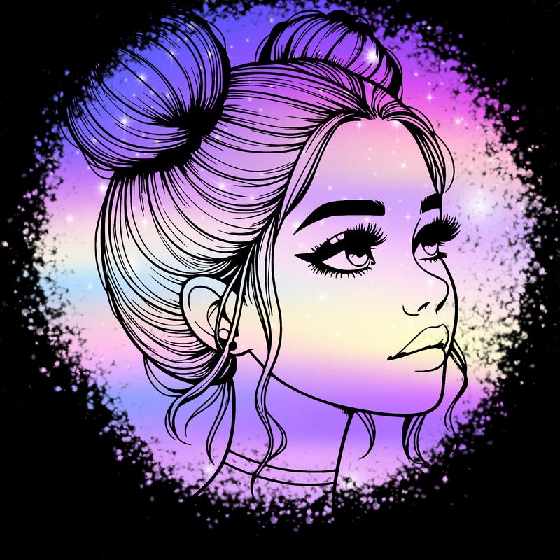 realistic girl with buns on the top of her head