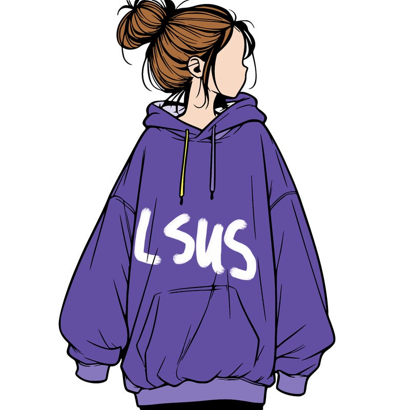 realistic girl with a oversized sweatshirt on and a bun