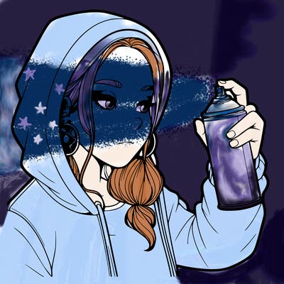 a realistic girl, spray painting