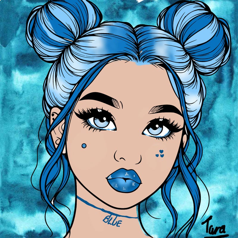 realistic girl with two buns on her hair and lips