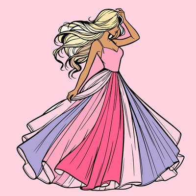 realistic woman with dress flowing in the wind