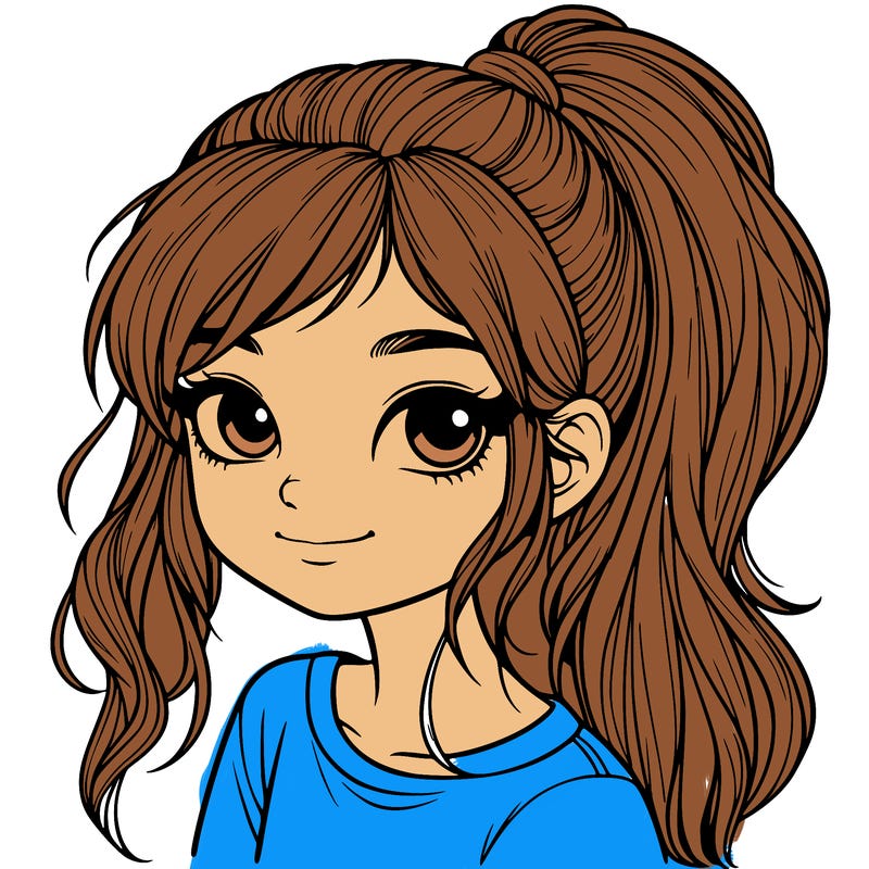 realistic girl with ponytail