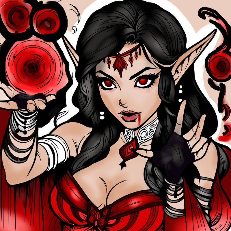 realistic scary beautiful elf sorceress casting spell