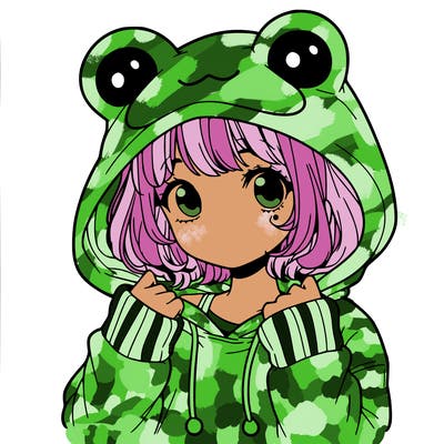 a cute teenage girl wearing a frog hoodie