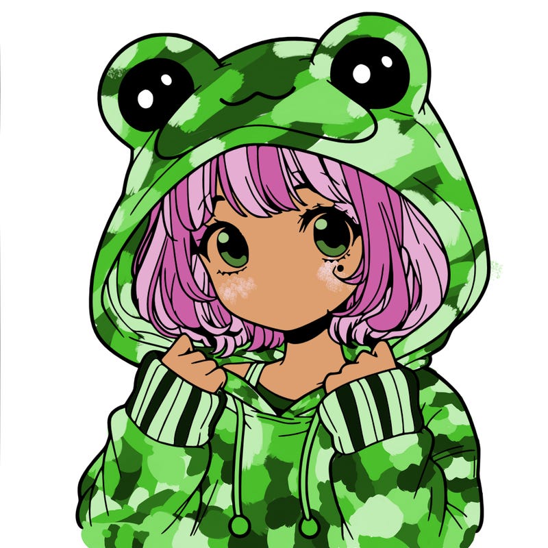a cute teenage girl wearing a frog hoodie