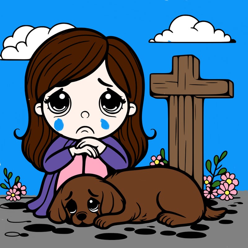 sad girl with her dead dog
