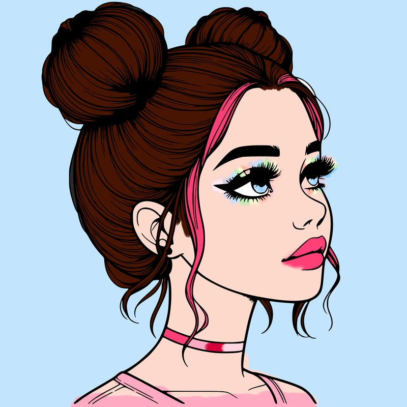 realistic girl with buns on the top of her head
