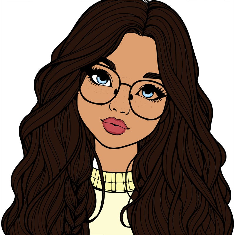 girl with long hair and freckles and glasses realistic