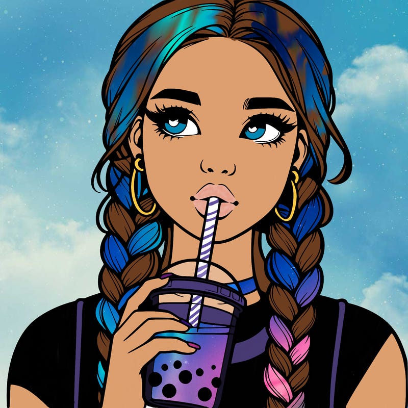 realistic girl with braided hair drinking boba