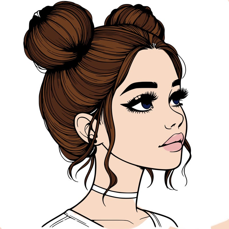 realistic girl with buns on the top of her head