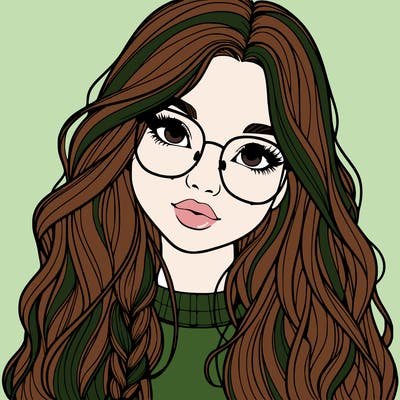 girl with long hair and freckles and glasses realistic