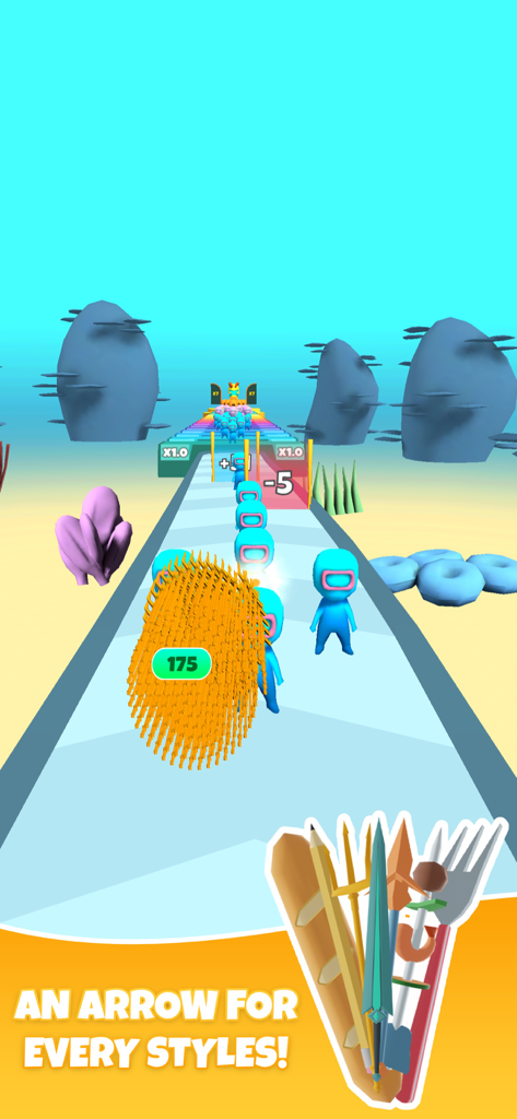 Arrow Fest - Arrow Fest mobile game screenshot showing a swarm of arrows and different arrow skin options