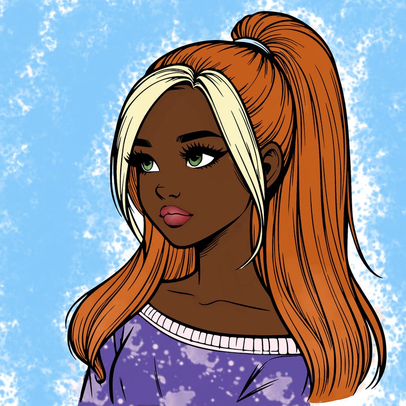 realistic girl with a high ponytail