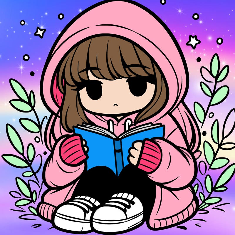 girl in oversized hoodie reading a book