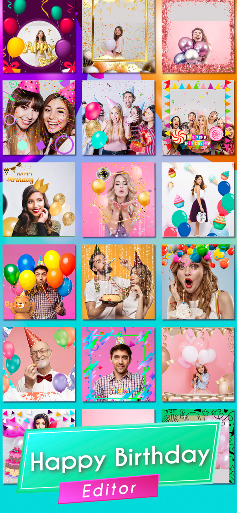 video invitations for birthday - Grid of colorful birthday video invitation templates and photo frames