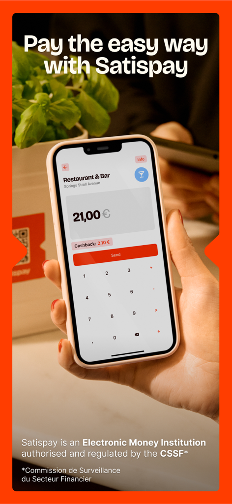 Satispay: Pay and invest - Paying a restaurant bill and earning cashback with the Satispay mobile app