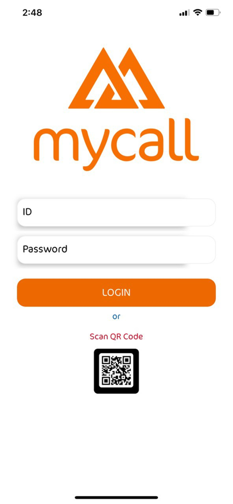 MyCall - Mytel - Login screen of MyCall Mytel app with QR code authentication