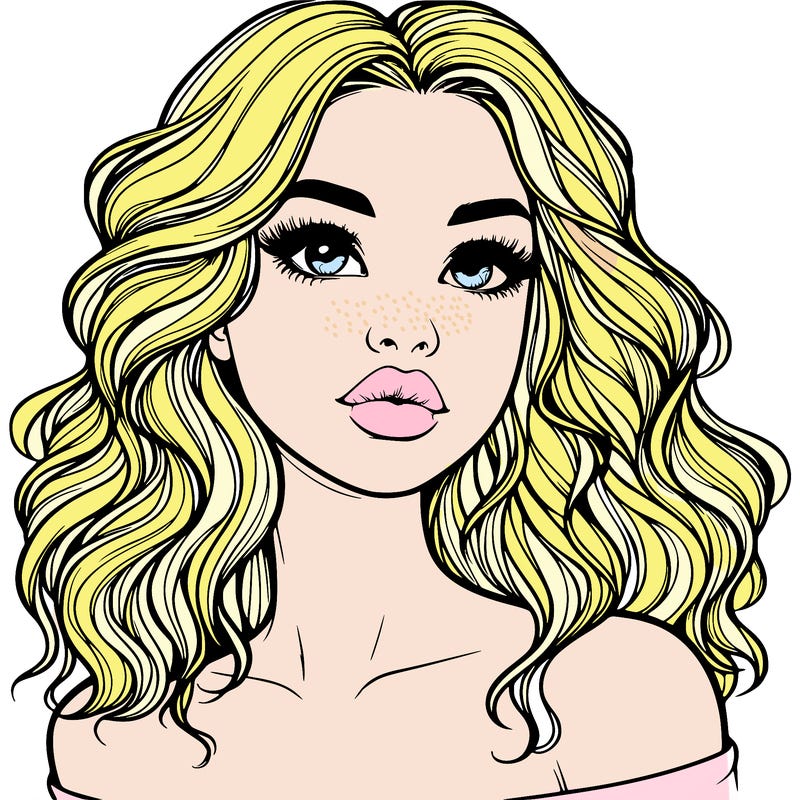 realistic girl with wavy hair and lips