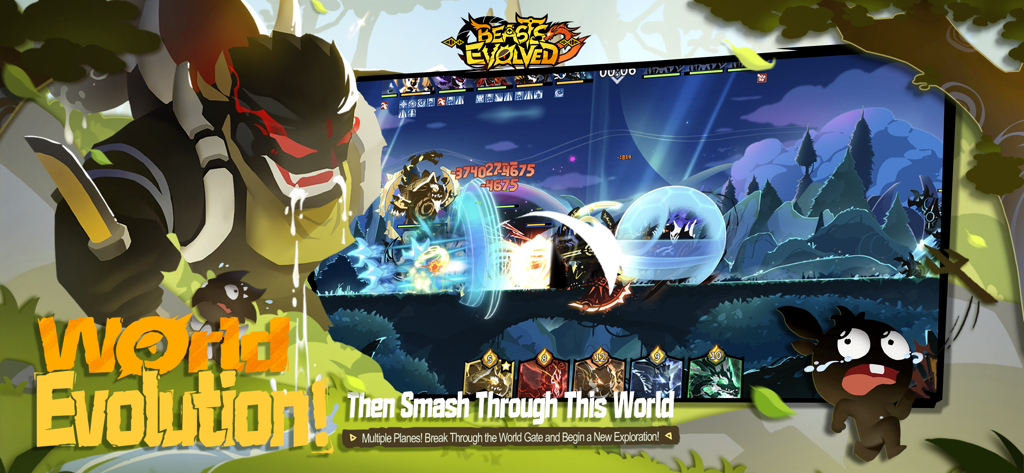 Battle scene in Beasts Evolved 2 showing 2D monsters and world evolution gameplay