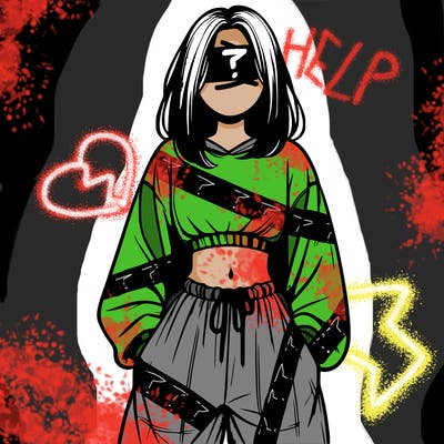 realistic girl faceless with baggy pants and a crop top