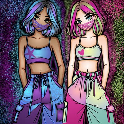 two girls with crop top with baggy pants