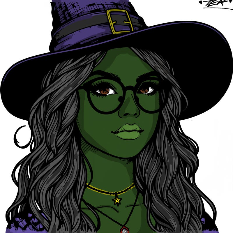 a witch with glasses realistic