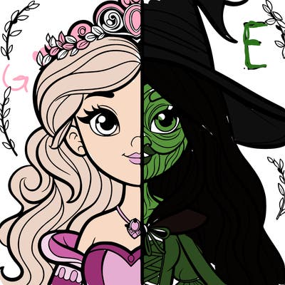detailed realistic split of a princess and a witch